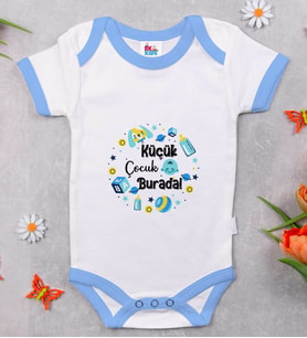 BK Kids Küçük Çocuk Burada Tasarımlı Mavi Bebek Body Zıbın-1