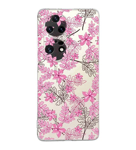 Huawei P50 Pro Uyumlu Kapak Floral Pembe Tasarımlı Şeffaf Silikon Kılıf