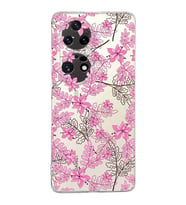 Huawei P50 Pro Uyumlu Kapak Floral Pembe Tasarımlı Şeffaf Silikon Kılıf