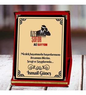Özel Şoför Baskılı Plaket (1. Tasarım)  Kişiye Özel (Kırmızı)