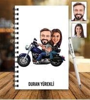 Kişiye Özel Motorcu Çift Tasarımlı Karikatür Ahşap Defter Ve Kalem Seti 62