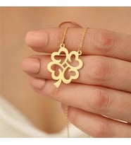 925 Ayar Gümüş Dört Yapraklı Yonca Kolye (Gold)