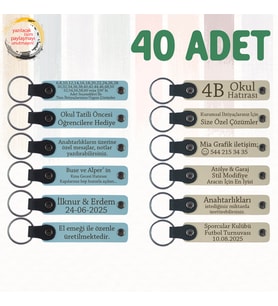 Gök Mavi & Sütlü Kahve, 40’lı Set, İsimli Anlamlı Deri Anahtarlık, Firma Tanıtım Gününe Özel Hediye