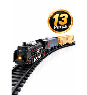 Klasik Pilli Oyuncak Tren Seti Vagonlu ve Raylı Sistem 13 Parça