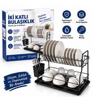 SİYAH - METAL 2 KATLI TABAKLIK - BULAŞIKLIK (5680)