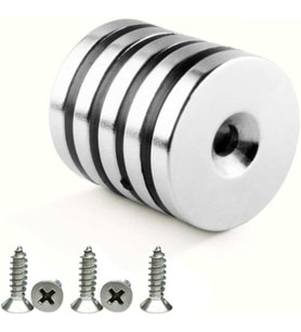 Magnet 5 Adet D15Mm X 10/5,5Mm X 3Mm Havşa Delikli Güçlü Vida Atılabilir Neodyum Mıknatıs