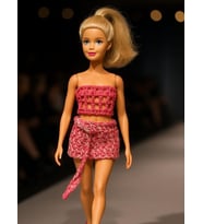 Barbie Bebek İçin El Örgüsü İkili Kombin – Kısa Üst ve Mini Etek Takımı (Pembe)