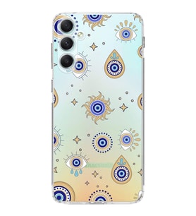 PrintiFy Samsung Galaxy A34 ile Uyumlu Nazar Boncuğu 5  Kamera Korumalı Şeffaf Silikon Kılıf