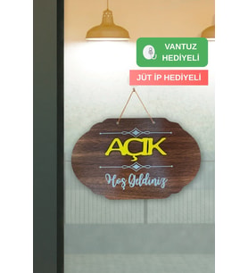 Dekoratif Ahşap 2D Açık-Kapalı Yazısı - Rebap Ahşap (Ceviz)