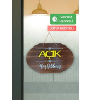 Dekoratif Ahşap 2D Açık-Kapalı Yazısı - Rebap Ahşap (Ceviz)