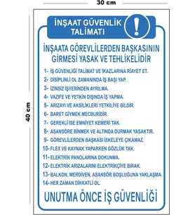 Metal İnşaat Güvenlik Talimatı 30 cm x 40 cm A3 Büyüklüğünde Uyarı Levhası Yönlendirme Tabelası