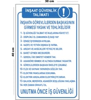 Metal İnşaat Güvenlik Talimatı 30 cm x 40 cm A3 Büyüklüğünde Uyarı Levhası Yönlendirme Tabelası