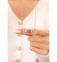 Unutma Beni Çiçeği Mor Taşlı 14 K Rose Gold Kaplama Kadın Kolye