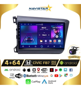 Honda Civic Fb7 4GB + 64GB Android 13 Kablosuz Carplay 2012-2015 Navigasyon Multimedya Sistemi