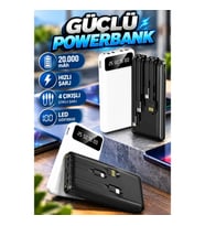 Hızlı Şarj Destekli 20.000 mAh Powerbank 4 Çıkışlı Siyah LED Göstergeli