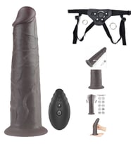 Dual Layer Platinyum Siyah 20 Cm Silikon Kumandalı Şarjlı Dönebilen Titreşimli Kemerli Penis