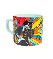 Takım Elbiseli Gitarist Rockçı Kedi Baskılı Süblimasyon Kupa Bardak Kahve Fincanı Doğum Günü Sürpriz Hediye Sevgiliye
