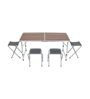 Uniqamping Çanta Tipi 4 Tabureli Ahşap Desenli Katlanır Kamp Masa Seti