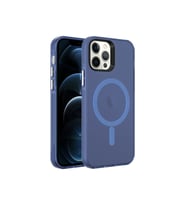 Apple iPhone 12 Pro Uyumlu Kılıf Zore M-safe Şarj Özellikli Buzlu Transparan C-Pro Sert Kapak (Lacivert)