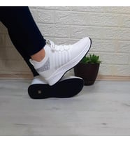 M.P 1669 Beyaz İçten Gizli Topuk (7cm) Taşlı Bayan Spor Ayakkabı