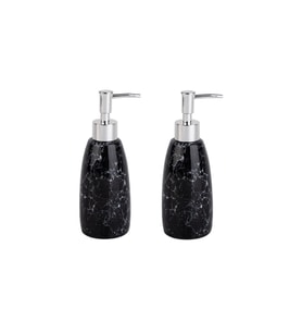 BANYO SETİ MERMER DESENLİ SİYAH SIVI SABUNLUK 2 ADET 8X8X17CM 300ML