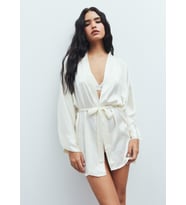 Fumée Ekru Kısa Saten Sabahlık / Kimono