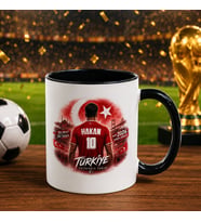 BK Gift Kişiye Özel Türkiye Taraftar Temalı 2026 Dünya Kupası Tasarımlı Siyah Kupa Bardak -1, Tek Yürek Milli Takım Ruhu