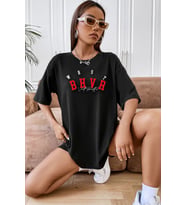 Unisex Bhvr  Baskılı T-shirt (Siyah)