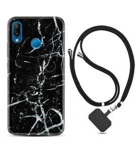 Huawei P20 Lite Mate 10 20 Lite Pro P40 Lite KılıfBoyun Askılı Silikon Black Marble 3 1382