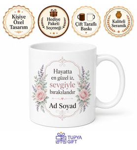 İsimli Kişiye Özel Baskılı Kupa Bardak Hediye Porselen Mug Tasarım