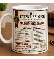 Kişiye Özel Patent Belgesi Baba Kupası İsme Özel Beyaz Seramik Kupa Bardak 330 ml Kahve ve Çay Kupası