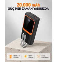 Powerbank 20000 mAh 22.5W Hızlı Şarjlı ve Kompakt Çoklu Kablo Çıkışlı