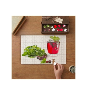 Kuşburnu Çayı ve Nane Yaprakları Tasarımı 240 parça Ahşap Puzzle Ahşap Kutuda MP00365