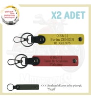 Bikerlar İçin İsim Plaka ve 0 Rh (-) Kan Grubu Yazılı Hediye Deri x2 Anahtarlık, Nar Çiçeği-Sarı-Ysl (Çok Renkli)