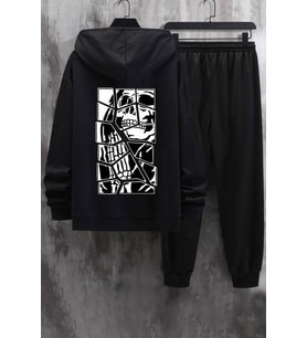 Unisex Skullcracked Baskılı Eşofman Takımı (Siyah)