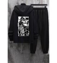 Unisex Skullcracked Baskılı Eşofman Takımı (Siyah)