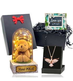 Led Işıklı Fanus ve Zümrüdü Anka Kuşu Kolye Seti (Model 5)