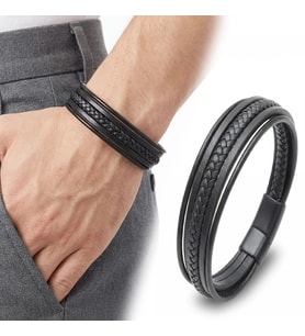 Moncuk Design Siyah Tüp Örgü Ve Çoklu Deri Bileklik - Zamak Kilit 33513B2D2Z