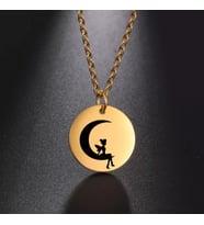 Kişiye Özel 925 Ayar Gümüş Ay Üzerinde Peri Disk Kolye (Gold)