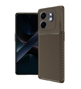 İnfinix Smart 9 Kılıf Auto Focus Karbon Kapak - Kahverengi