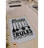 Mutfak Halısı Modern My Kitchen Yazılı Halı Dijital Baskı Makinede Yıkanabilir Kaydırmaz Taban Bambu (Siyah)