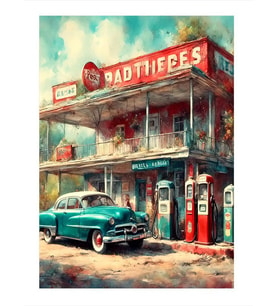 Retro Benzin İstasyonu Dekoratif Mdf Tablo