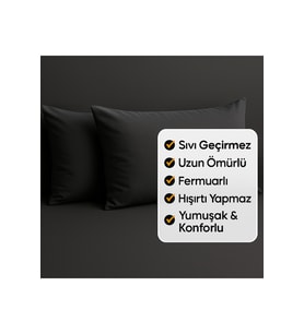 2'li Fermuarlı Sıvı Geçirmez Yastık Alezi Yastık Koruyucu (Antrasit)