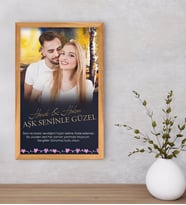 BK Gift Kişiye Özel Fotoğraflı Mesajlı Dekoratif Retro Ahşap Çerçeveli Tablo 40x25cm-1