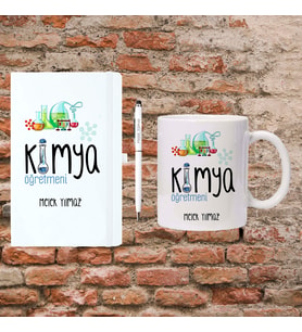 Öğretmenler Günü Hediyesi - Kimya Öğretmenine Hediye - Kişiye Özel Defter, Kupa ve Kalem Seti