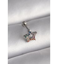 316L Çelik Gümüş Renk Renkli Zirkon Taşlı Yıldız Model Tragus Piercing 5886 - SSSSSS7961-97