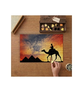 Piramitler Deve Günbatımı Manzarası Tasarımı 240 parça Ahşap Puzzle Ahşap Kutuda MP03342