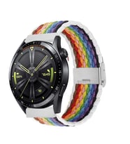 Sneezy Huawei Watch Ultimate - Watch Buds 22mm Uyumlu Metal Klips Solo Fiberlink Örgü Kordon (Desenli Beyaz)