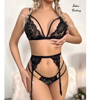 Intive Fantasy Siyah Dantelli Basic Jartiyerli Bralet Tanga Takım