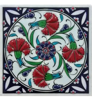 Armada Çini 10x10 Cm ED 104 Dörtlü Karanfil İznik El dekoru Çini Pano